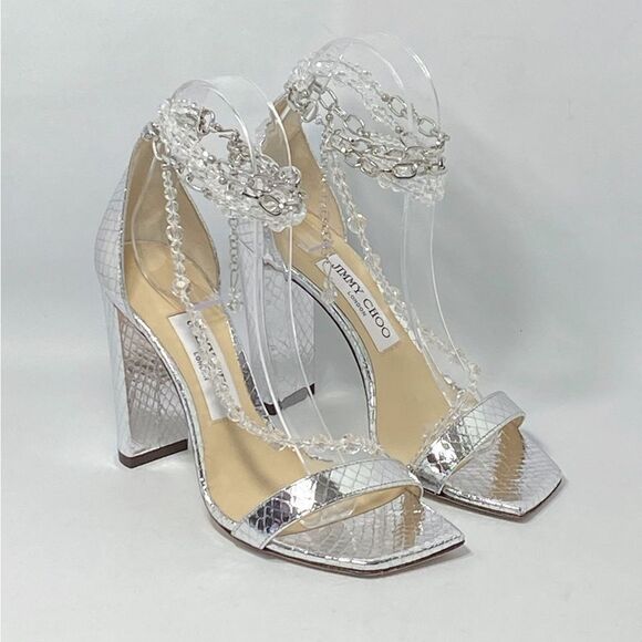 Jimmy Choo Neena Croc-Embossed Metallic Leather Embellished Sandals size 36 - Picture 3 of 12